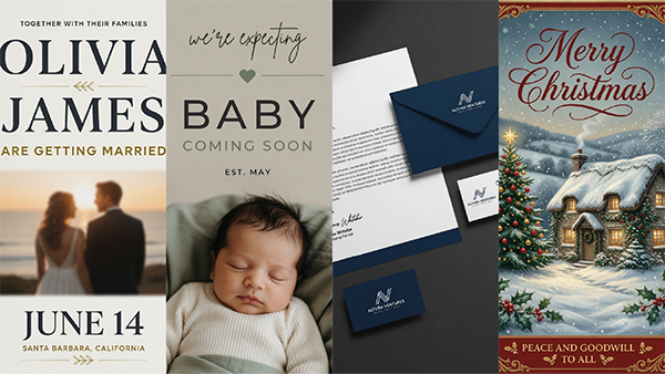 Photo of wedding invites, baby announcements, business stationary and Christmas Cards